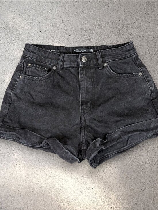 Bershka Pants - Bershka High Waist Denim Shorts Women's 4 Black Grunge Mall Emo Y2K Whimsygoth
